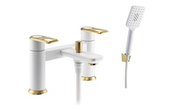 Abode Levarto Deck Mounted Bath Shower Mixer Matt White & Brass AB2801