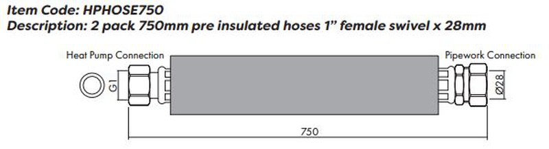 Inta Pre insulated 750mm Heat Pump Hoses 1 Female HPHOSE750