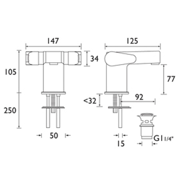 Bristan Quest Two Handled Basin Mixer With Clicker Waste QST BAS2 C